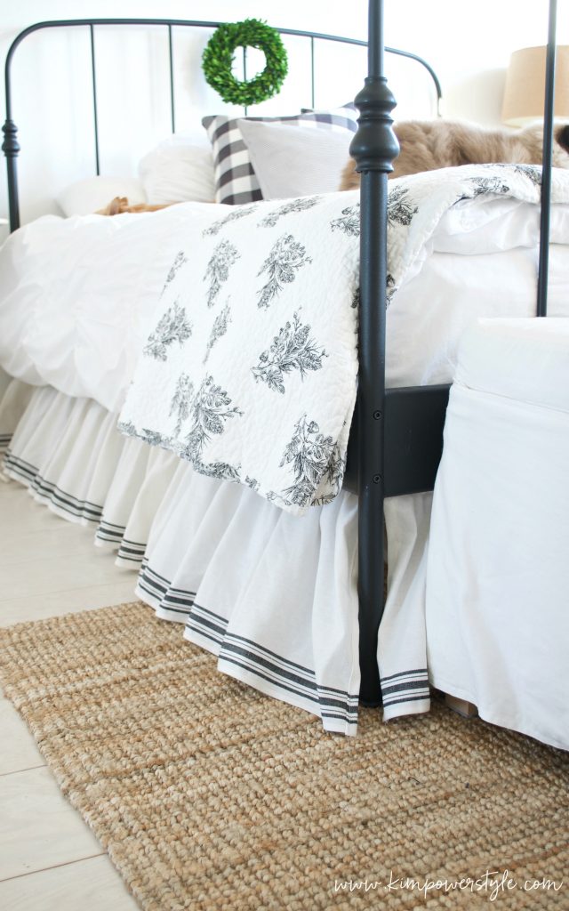 A tea towel fabric bedskirt