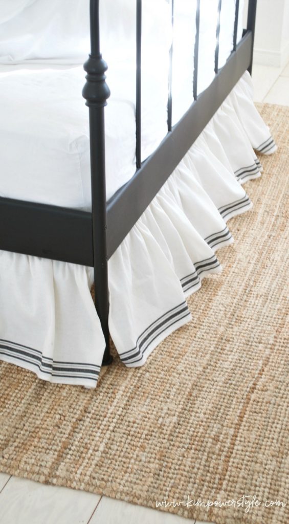 Tea towel fabric bedskirt on an Ikea bed