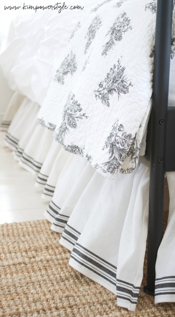 A tea towel fabric bedskirt