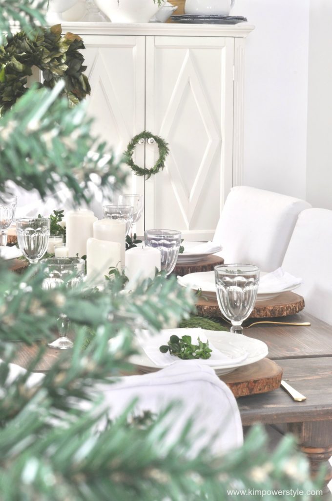 A rustic Christmas table setting.