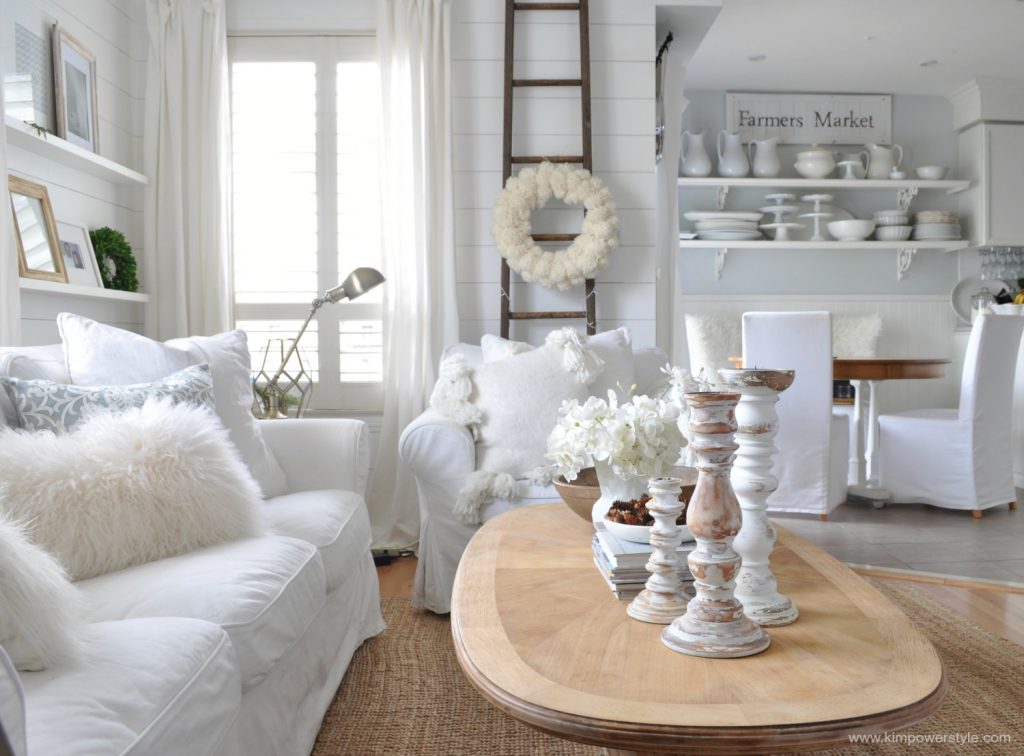 Winter whites in the living room.