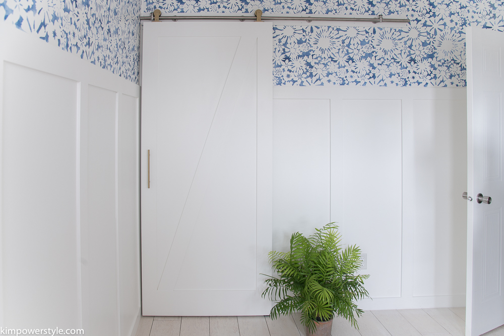 Modern Barn Door with brass hardware.